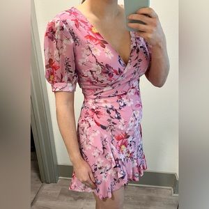 Bardot Lorita Floral Faux Wrap Dress in Neon Floral | US size 6/S